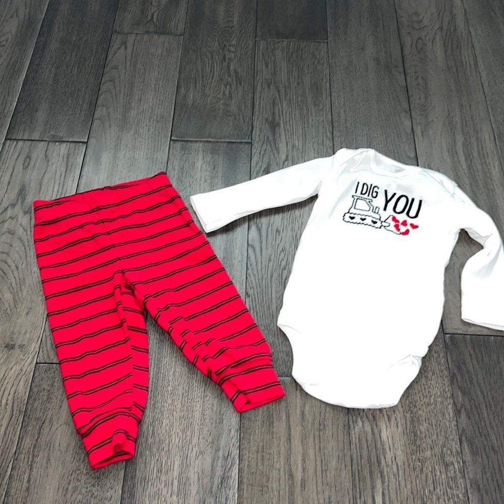 Baby boy Carter’s long sleeve Valentines onesie with matching pants